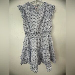 Design History girl's dress with blue and white ruffles, Size L